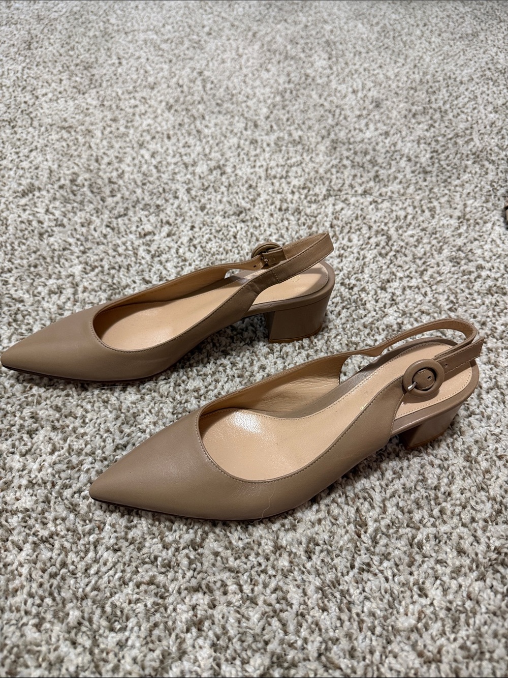 Gianvito Rossi Taupe Pointed Toe Slingback Block Heel Pumps - Picture 4 of 4